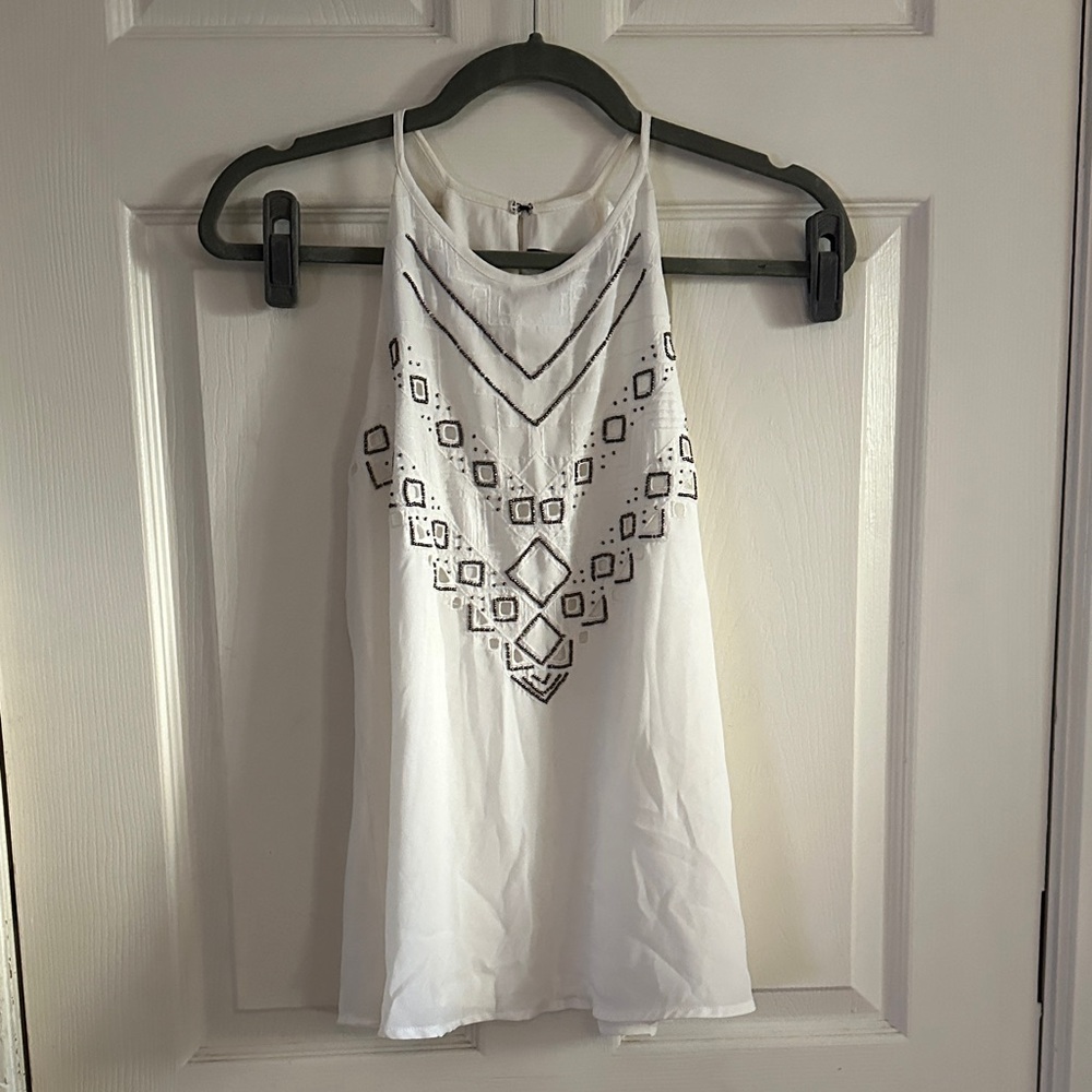 Banana Republic White Blouse with Black Embroidery